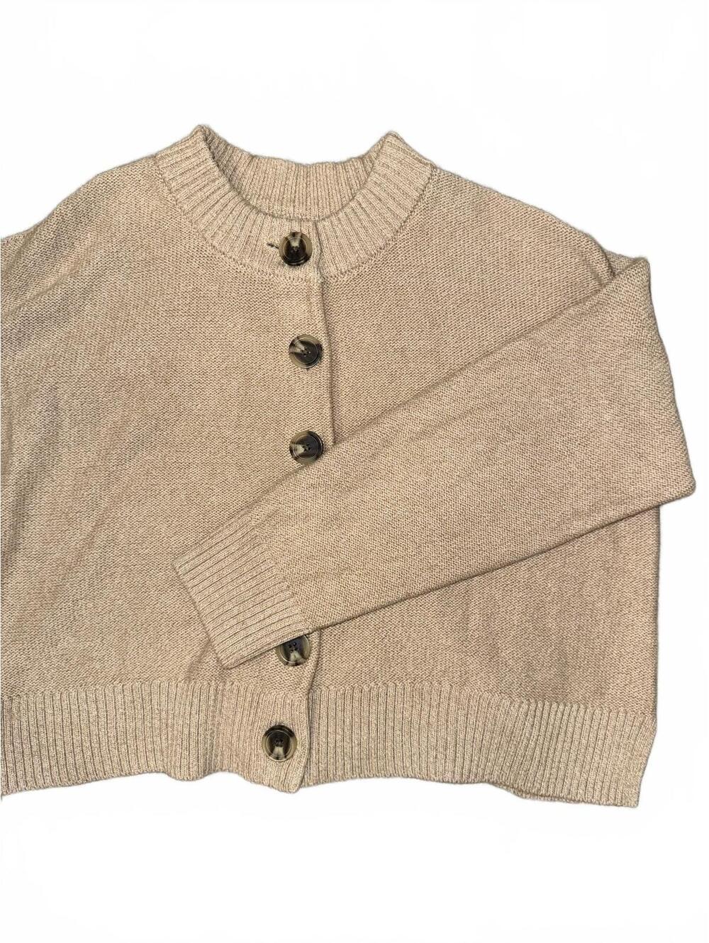 Women's Quince Beige 100% Organic Cotton Cardigan Sweater Size Medium